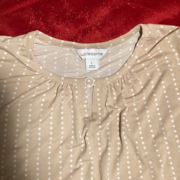 Liz Claiborne SZ Large Sleeveless Top Beige w White Dots - Picture 5 of 5
